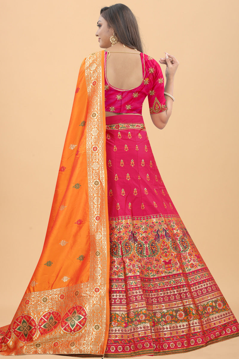 Rani Color Art Silk Fabric Bright Banarasi Style Lehenga