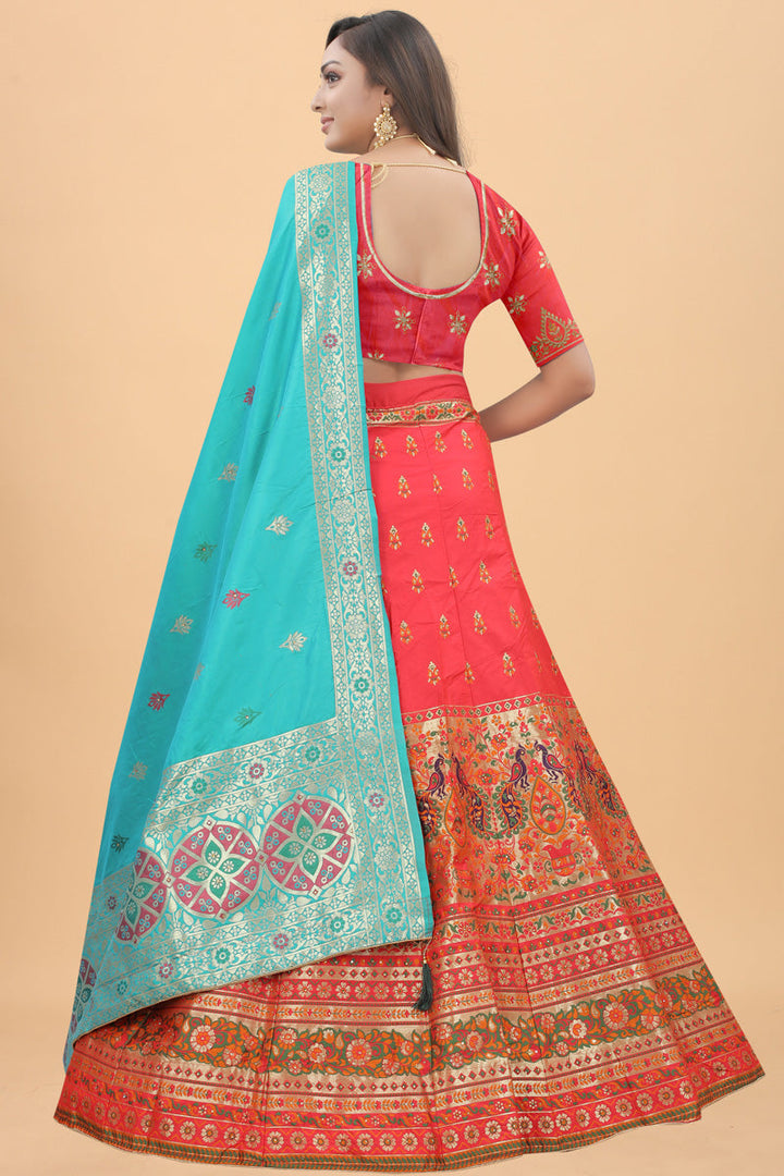 Pink Color Art Silk Fabric Marvelous Banarasi Style Lehenga