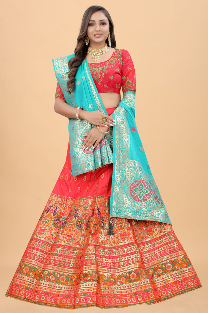 Pink Color Art Silk Fabric Marvelous Banarasi Style Lehenga