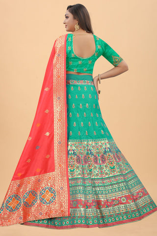 Sea Green Color Art Silk Fabric Charming Banarasi Style Lehenga