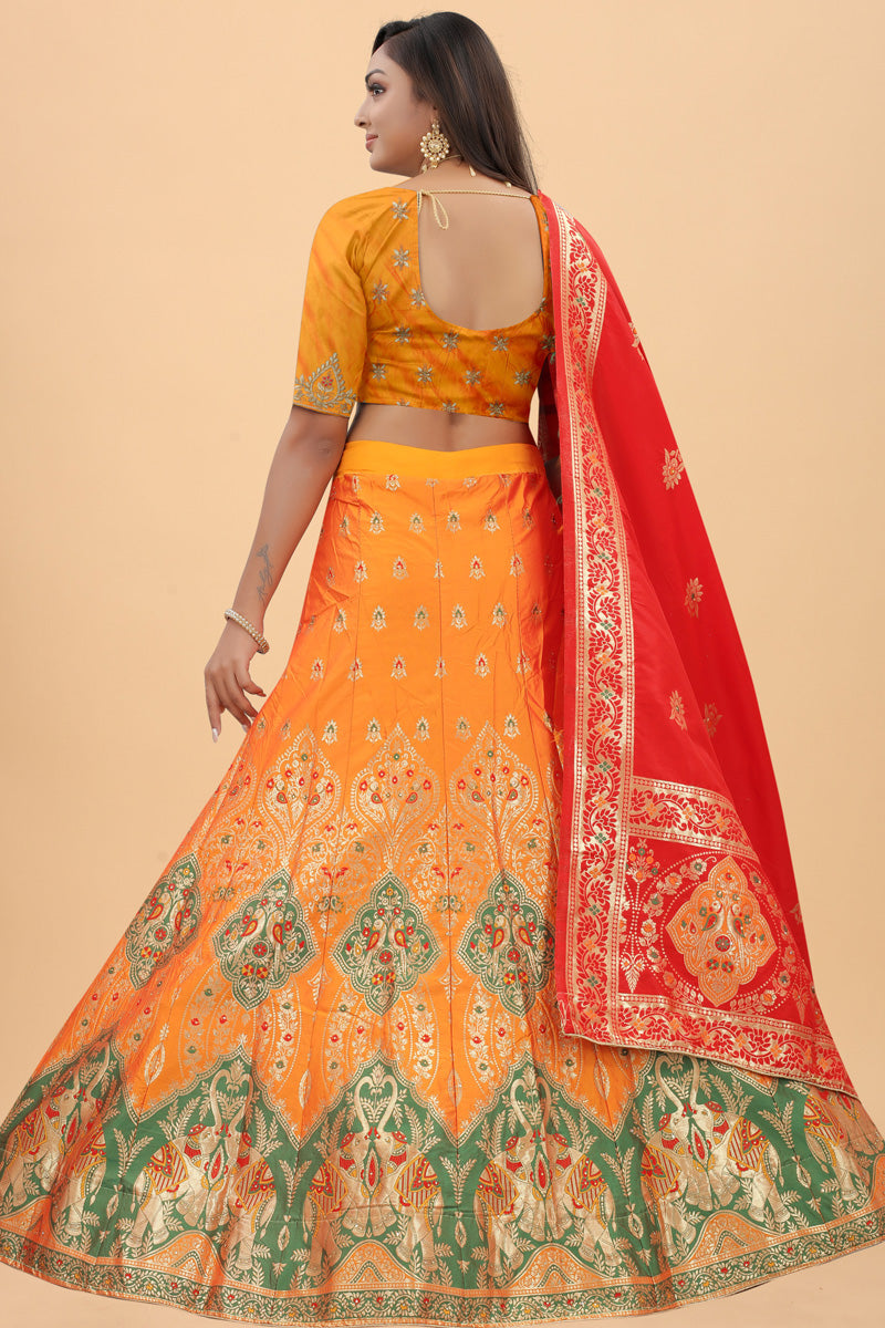 Orange Color Art Silk Fabric Beguiling Banarasi Style Lehenga