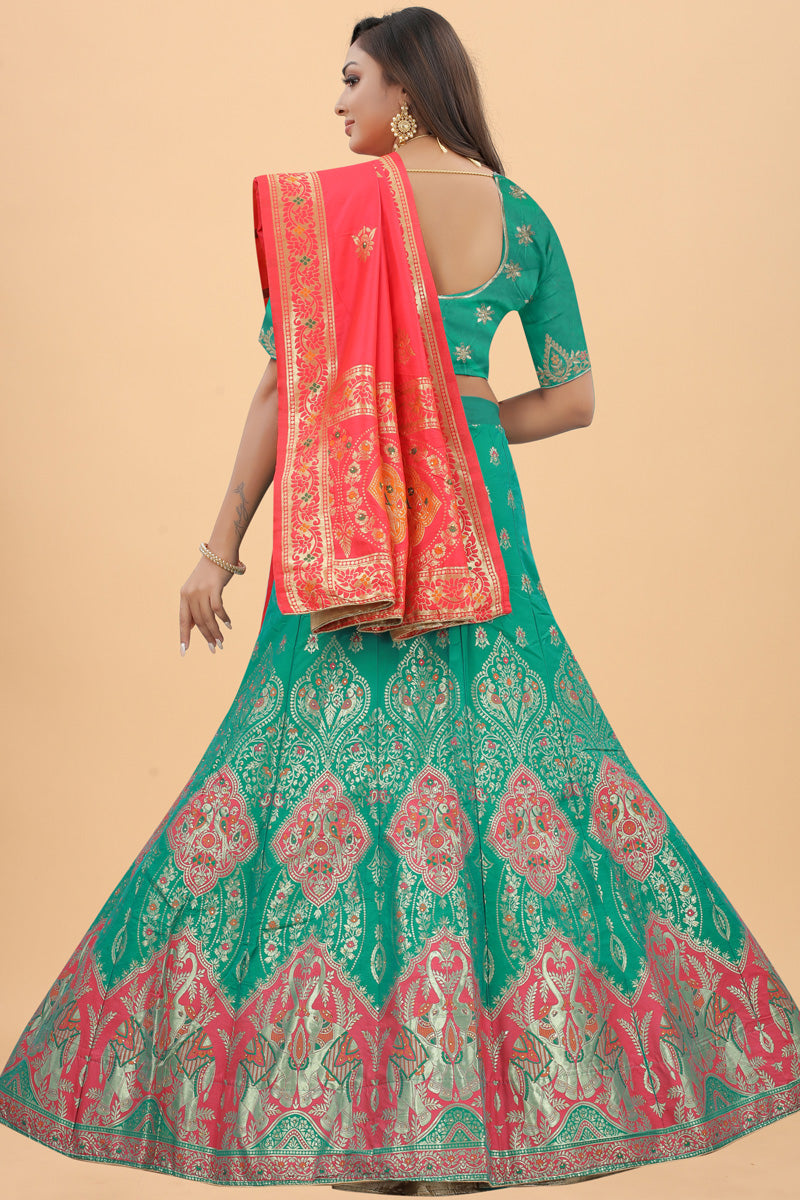 Green Color Art Silk Fabric Fabulous Banarasi Style Lehenga