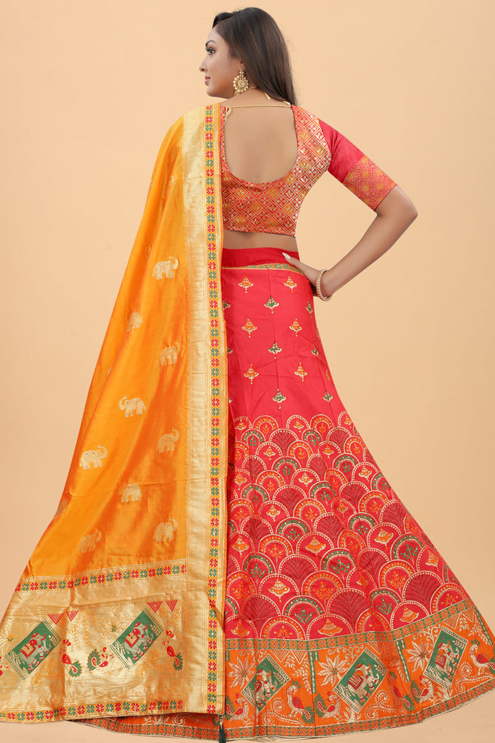 Alluring Red Color Function Wear Banarasi Silk Lehenga