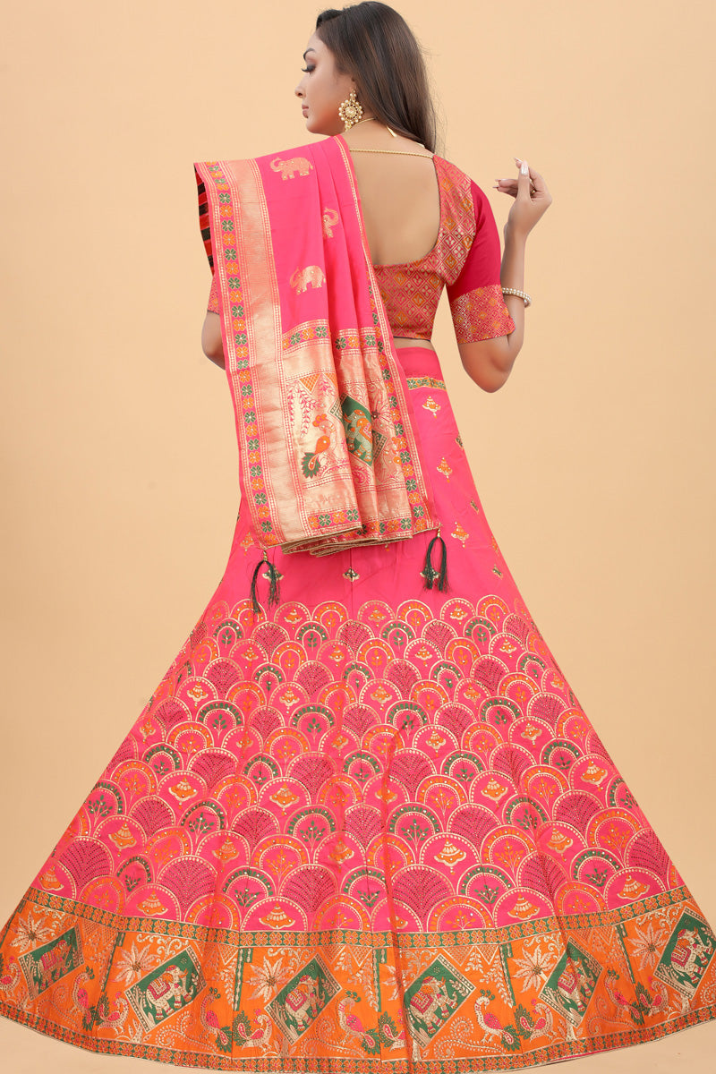 Function Wear Pink Color Splendid Banarasi Silk Lehenga