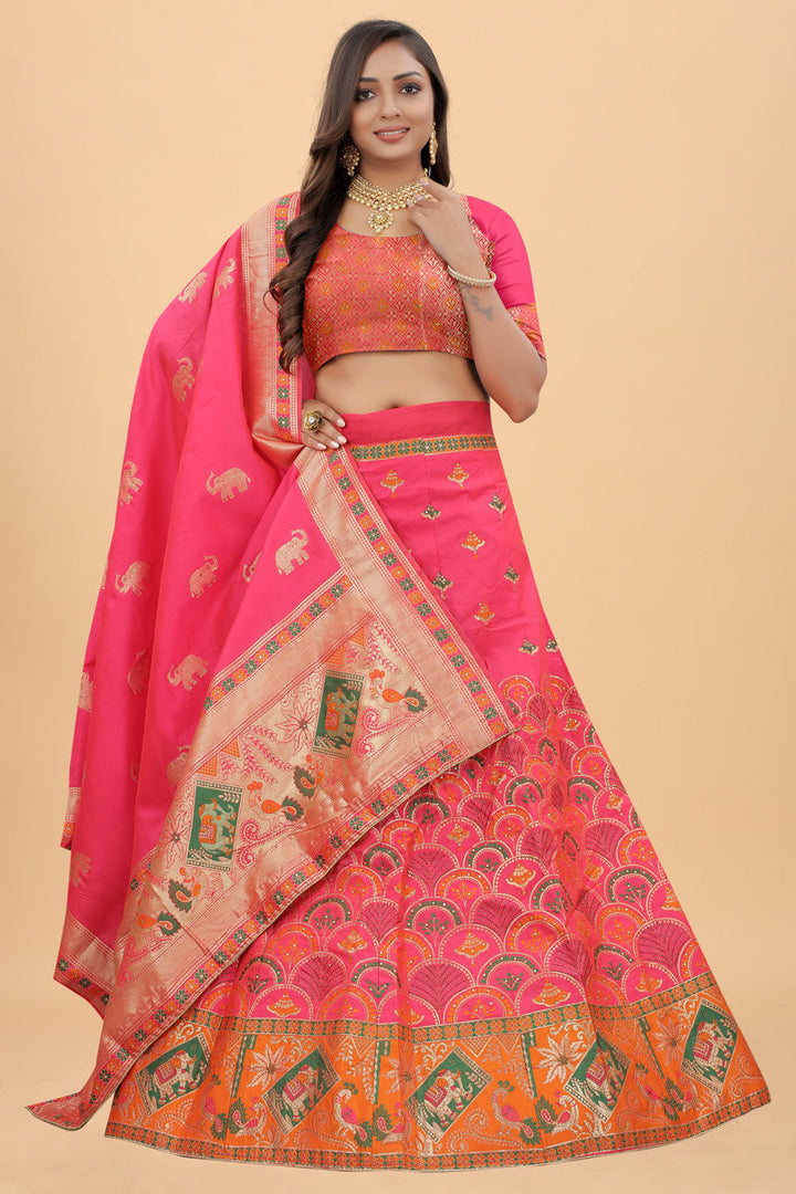 Function Wear Pink Color Splendid Banarasi Silk Lehenga
