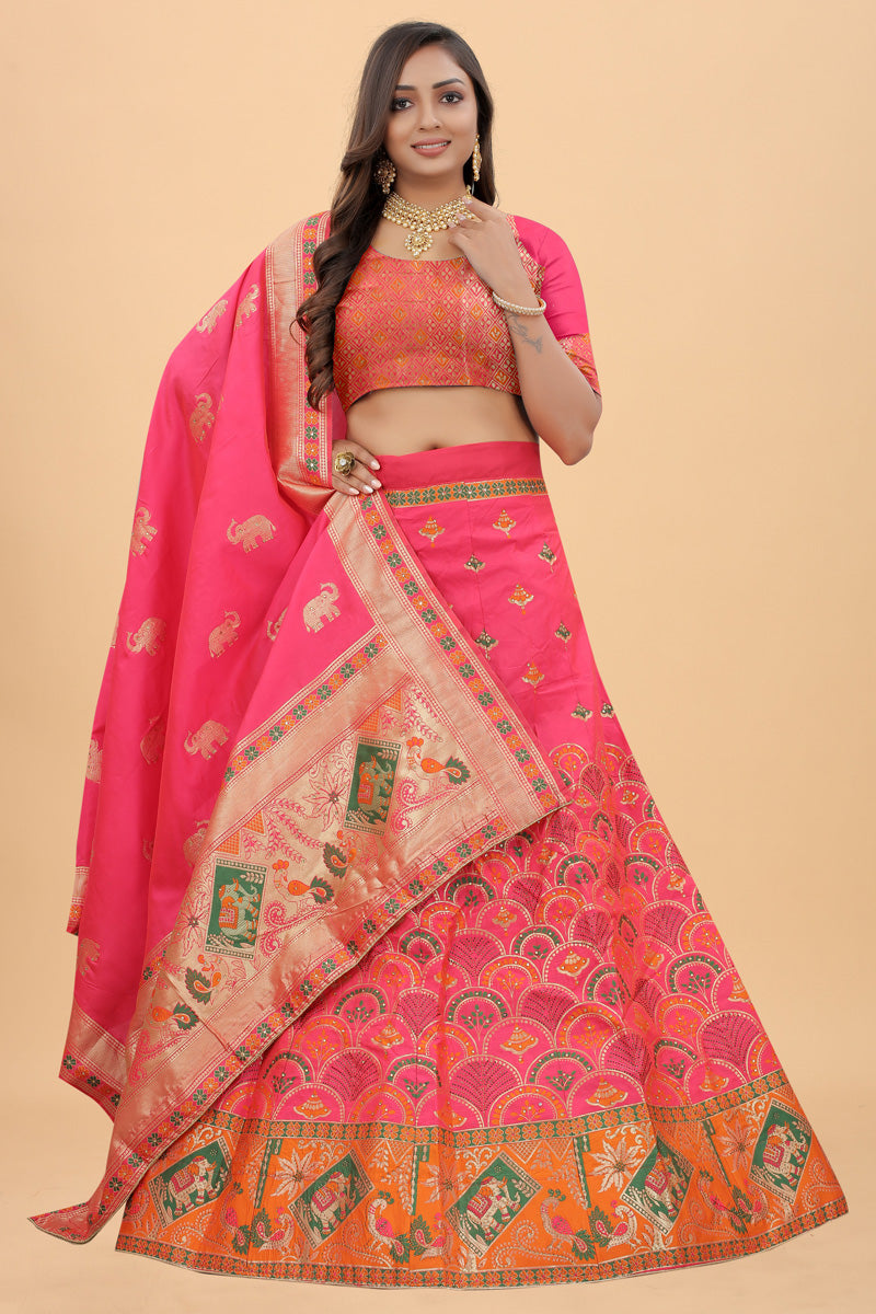 Function Wear Pink Color Splendid Banarasi Silk Lehenga