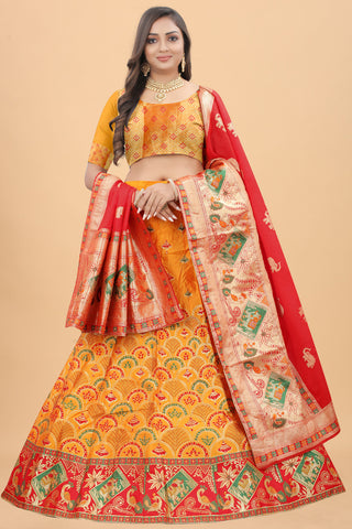 Elegant Function Wear Banarasi Silk Lehenga In Yellow Color