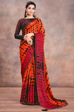 Load image into Gallery viewer, Party Style Satin Fabric Orange Color Lace Work Sober Saree
