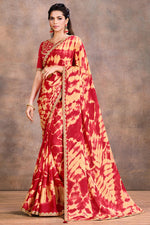 Load image into Gallery viewer, Party Style Satin Fabric Peach Color Lace Work Charismatic Saree
