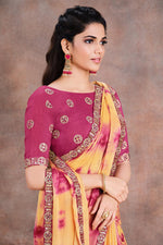 Load image into Gallery viewer, Yellow Color Party Style Lace Work Coveted Saree In Crepe Fabric
