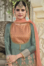 Load image into Gallery viewer, Alluring Grey Color Art Silk Fabric Function Wear Anarkali Suit With Embroidered Work
