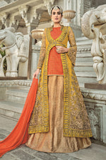 Load image into Gallery viewer, Art Silk Fabric Mustard Color Function Wear Sharara Top Lehenga With Embroidered Work
