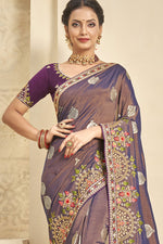 Load image into Gallery viewer, Purple Color Embroidered Fancy Saree In Art Silk Fabric
