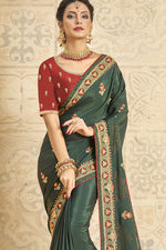 Load image into Gallery viewer, Sangeet Function Dark Green Color Crepe Silk Fabric Designer Saree
