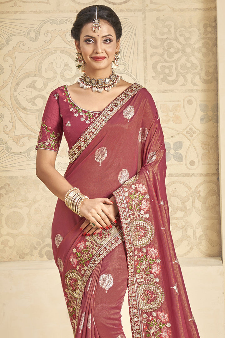 Red Color Embroidered Art Silk Fabric Function Look Saree