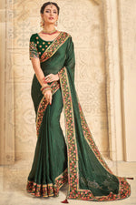 Load image into Gallery viewer, Green Color Function Wear Satin Silk Embroidered Saree
