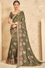 Load image into Gallery viewer, Green Function Wear Art Silk Fabric Embroidered Saree

