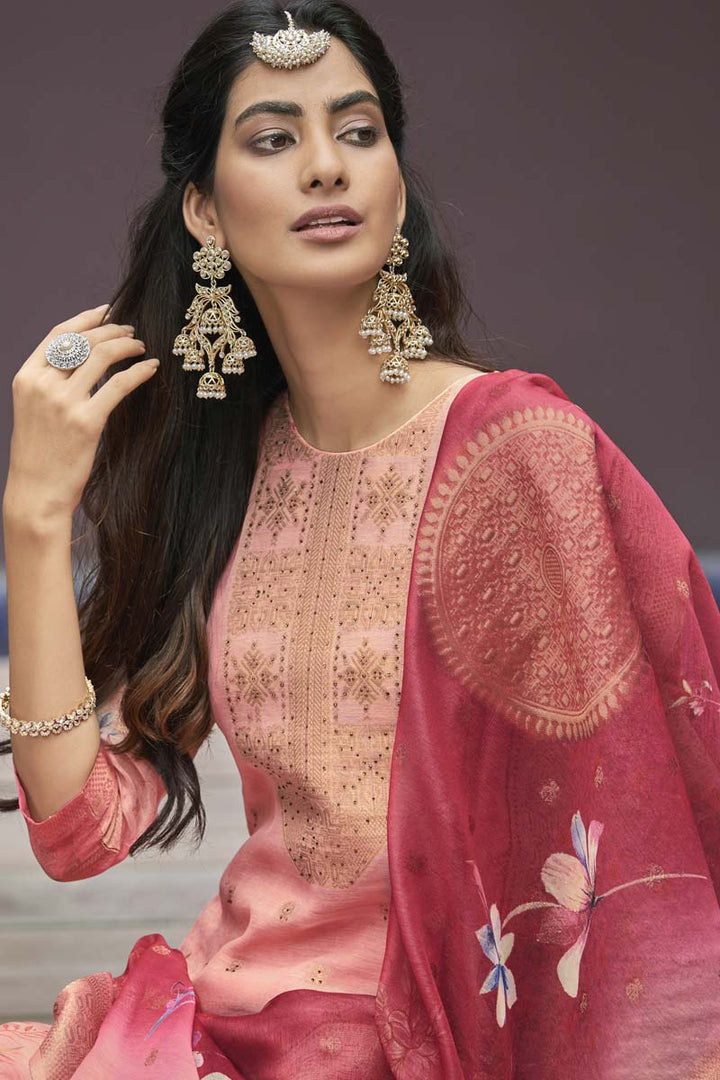 Pink Color Jacquard Fabric Casual Wear Salwar Suit With Digital Printed Work