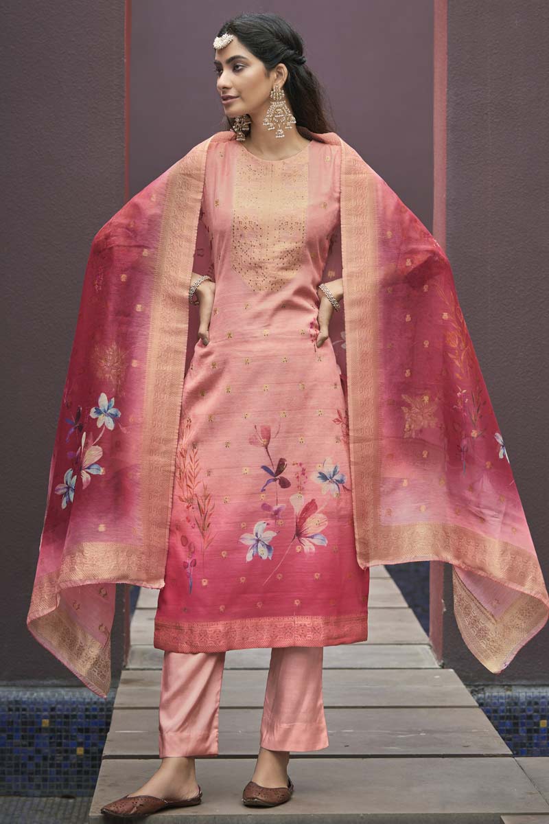 Pink Color Jacquard Fabric Casual Wear Salwar Suit With Digital Printed Work