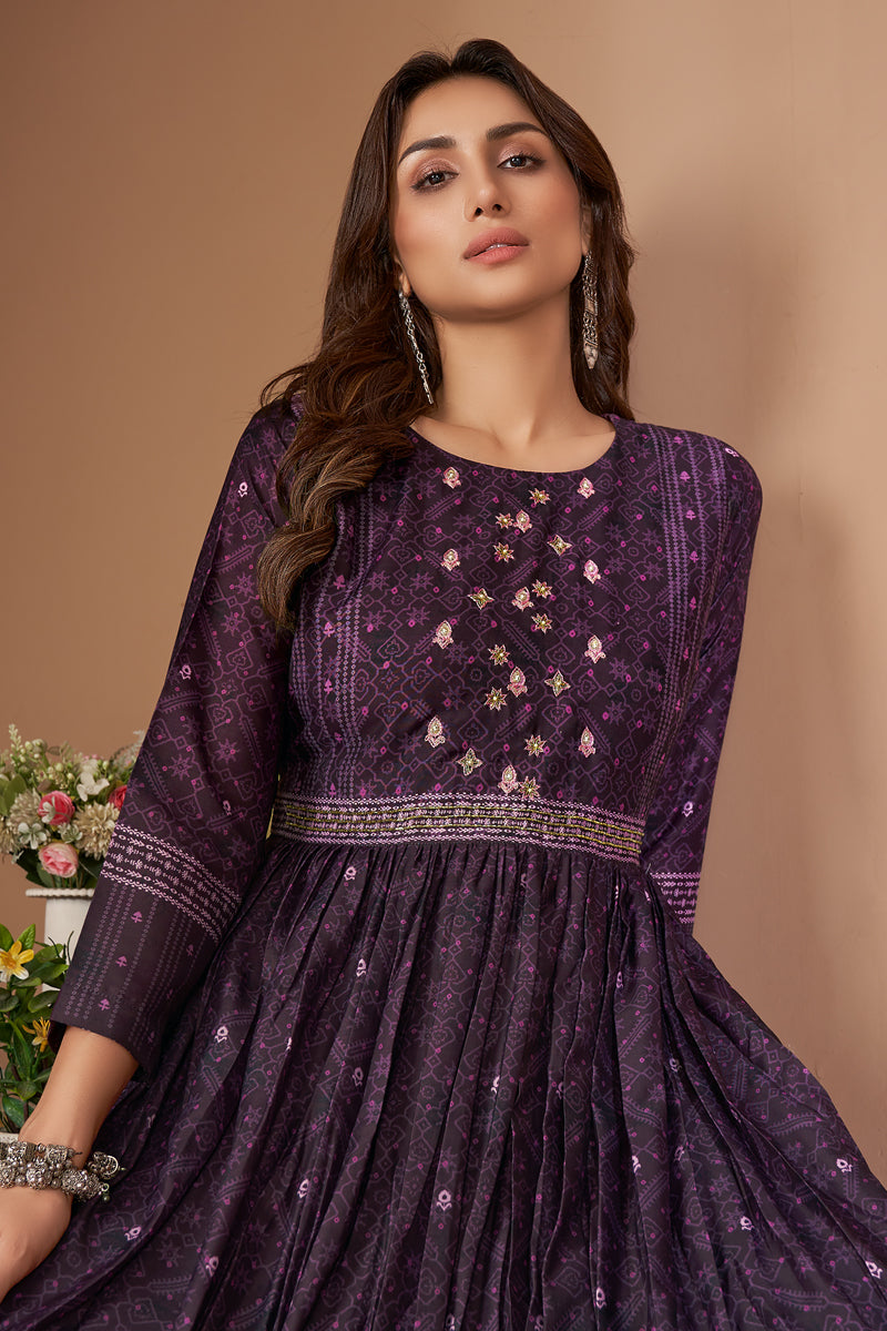 Purple Color Printed Work Viscose Festive Readymade Kurti