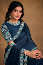 Load image into Gallery viewer, Navy Blue Color Fancy Fabric Attractive Saree With Designer Blouse

