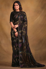Load image into Gallery viewer, Black Color Fancy Fabric Party Look Hand Work Saree With Designer Blouse

