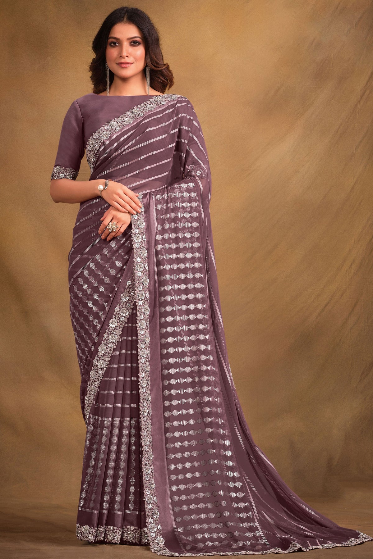 Party Style Fancy Fabric Lavender Color Saree With Designer Blouse