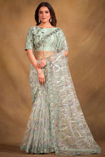 Load image into Gallery viewer, Sea Green Color Party Wear Fancy Fabric Saree With Designer Blouse
