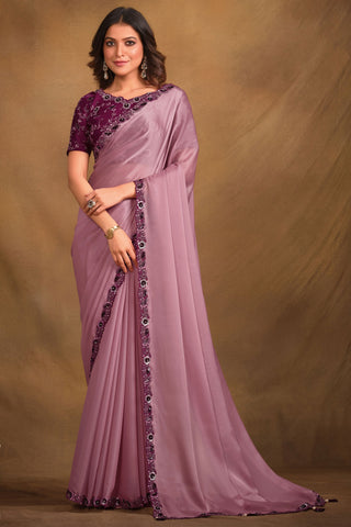 Pink Color Fancy Fabric Trendy Party Look Saree With Designer Blouse