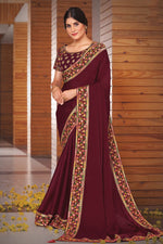 Load image into Gallery viewer, Georgette Silk Fabric Festive Wear Maroon Color Embroidered Trendy Saree
