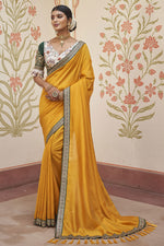 Load image into Gallery viewer, Mustard Color Art Silk Fabric Beguiling Border Work Saree In Festival Wear
