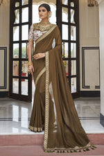 Load image into Gallery viewer, Brown Color Festival Wear Art Silk Fabric Tempting Border Work Saree
