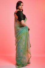 Load image into Gallery viewer, Party Look Green Color Awesome Sequins Work Saree In Chiffon Fabric
