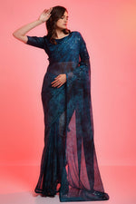 Load image into Gallery viewer, Party Look Teal Color Chiffon Fabric Saree With Imperial Sequins Work
