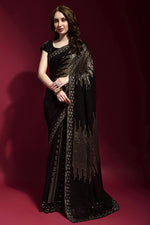 Load image into Gallery viewer, Black Color Fantastic Georgette Fabric Party Style Saree With Sequins Work
