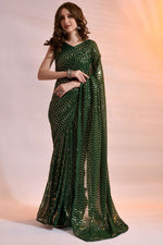 Load image into Gallery viewer, Green Color On Party Look Georgette Fabric Soothing Saree In Sequins Work
