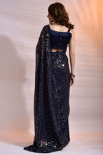 Load image into Gallery viewer, Sequins Work In Blue Color Party Look Georgette Fabric Glamorous Saree
