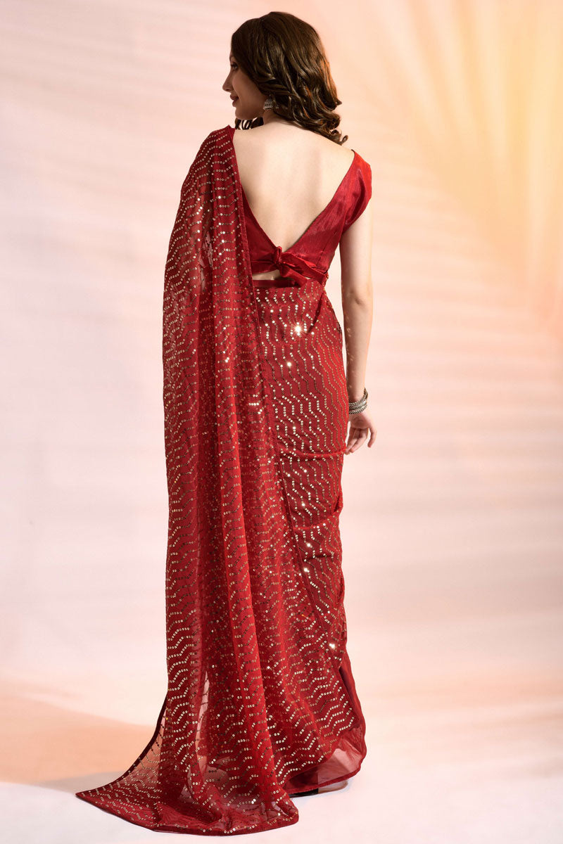 Red Color Sequins Work Georgette Fabric Party Look Winsome Saree | Buy Online India