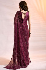 Load image into Gallery viewer, Georgette Fabric Sequins Work Party Look Pleasant Saree In Wine Color
