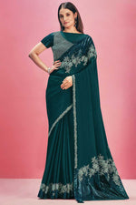 Load image into Gallery viewer, Teal Color Alluring Party Wear Georgette Georgette Silk  Fabric Sequins Work Saree

