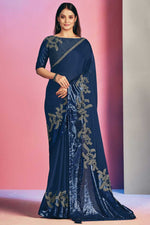 Load image into Gallery viewer, Satin Satin Silk Fabric Blue Color Party Wear Designer Saree With Sequins Work
