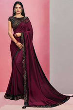 Load image into Gallery viewer, Georgette Georgette Silk Fabric Wine Color Party Wear Saree With Designer Sequins Work
