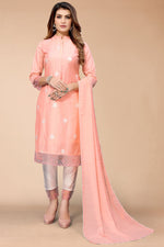 Load image into Gallery viewer, Bewitching Fancy Fabric Kurti Bottom Dupatta Set In Peach Color
