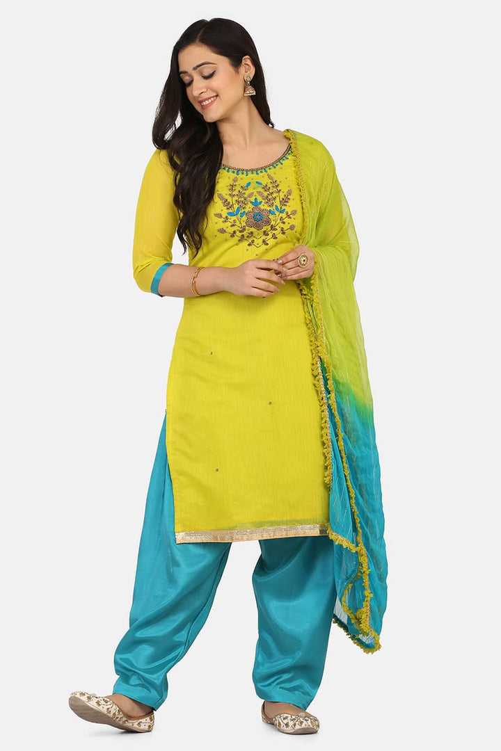 Yellow Color Cotton Fabric Office Wear Patiala Salwar Kameez