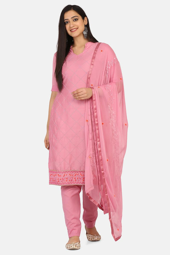 Pink Color Daily Wear Cotton Fabric Salwar Suit