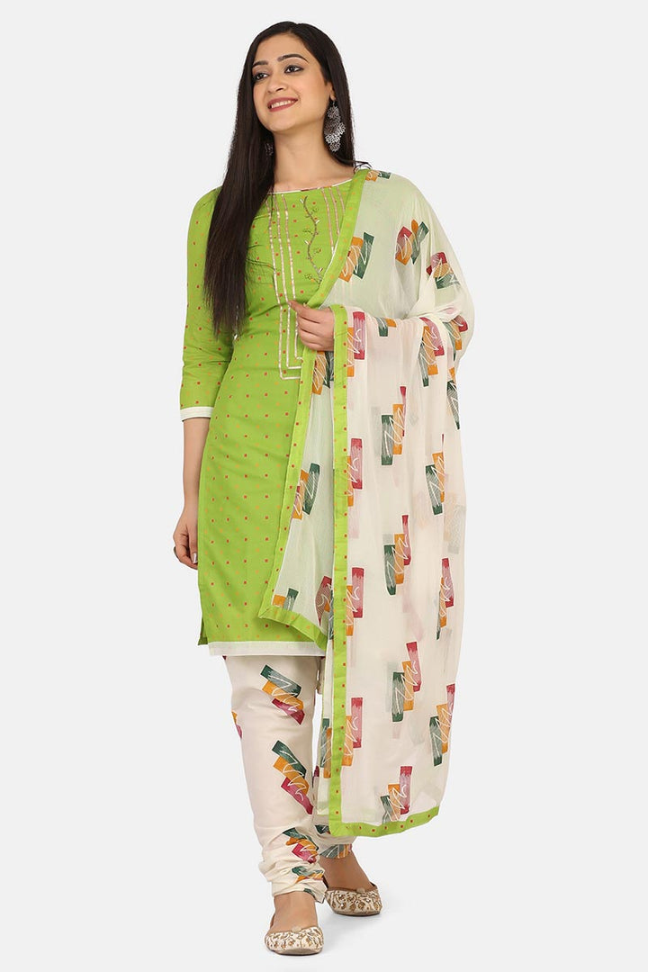 Green Color Cotton Fabric Daily Wear Salwar Suit