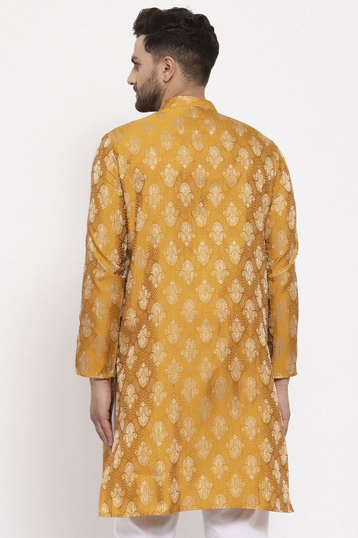 Golden Color Jacquard Fabric Festive Wear Readymade Men Kurta