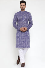 Load image into Gallery viewer, Purple Color Cotton Fabric Function Wear Printed Readymade Kurta For Men
