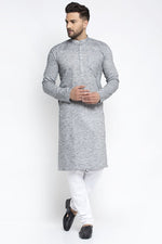 Load image into Gallery viewer, Grey Color Cotton Fabric Festive Wear Readymade Kurta Pyjama For Men
