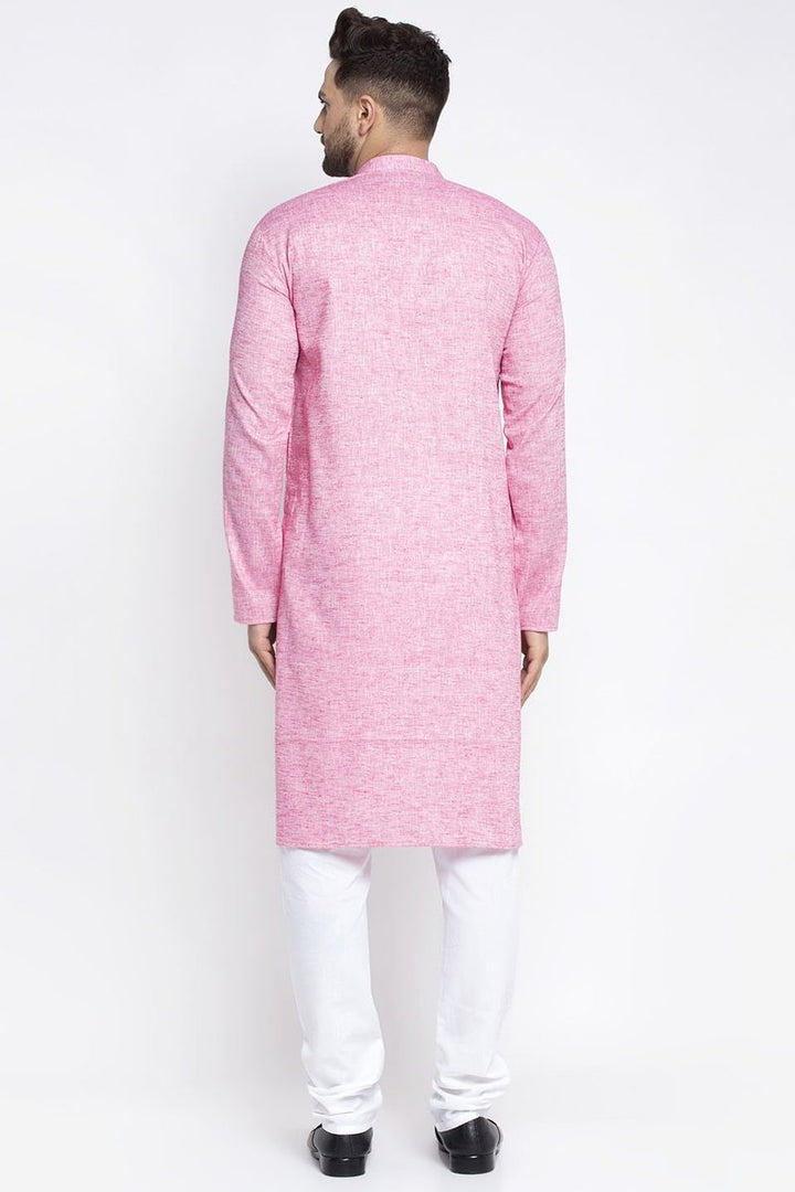 Pink Color Cotton Fabric Function Wear Readymade Kurta Pyjama For Men